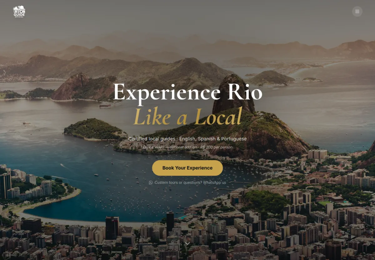 Página do Rio Guide Official, passeios privativos no Rio